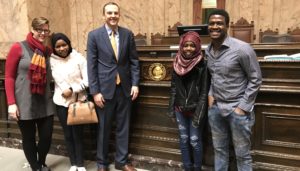 Mandy Manning and her students visit the State Capitol building with a Representative. (CCSSO)